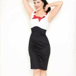 Steady Clothing Katy High Waisted Bow Dress Red Bow w White Top & Navy Bottom SM